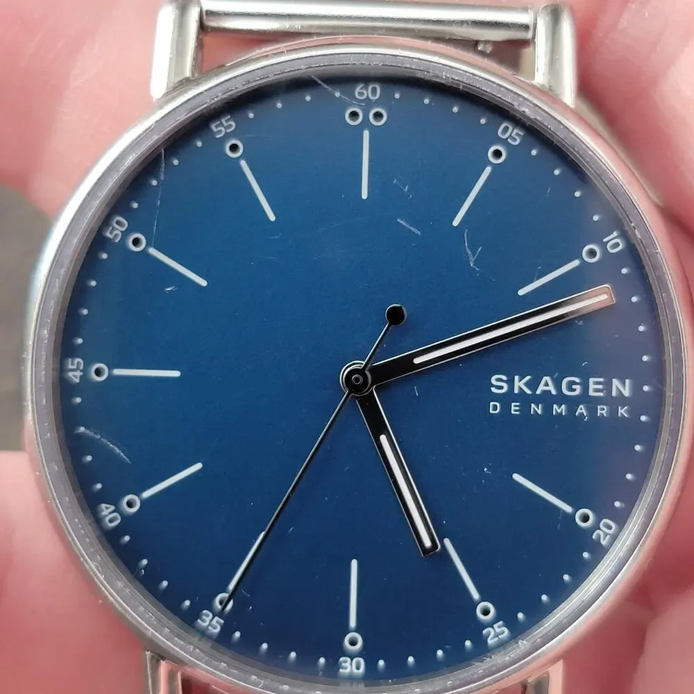Skagen Mens Watch Blue Dial Silver Stainless Case Mesh Bracelet Analog 742404